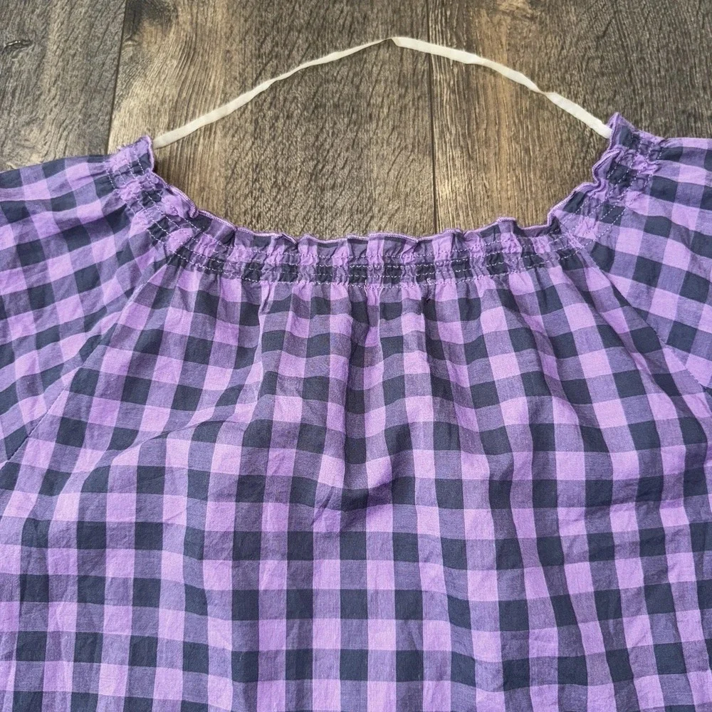 Merona Women's XL Purple Gingham Plaid Blouse Cap Sleeve Boho Cowgirl Cottage - Picture 10 of 12